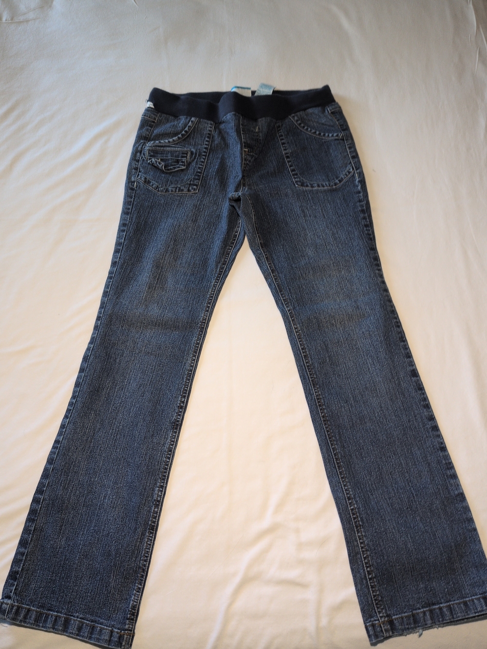 Women's Maternity Dark Blue Wide Leg Stretch Jeans with Elastic Waistband 4/6